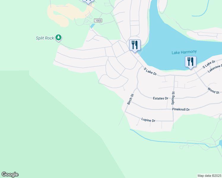 map of restaurants, bars, coffee shops, grocery stores, and more near 45 Hickory Road in Lake Harmony