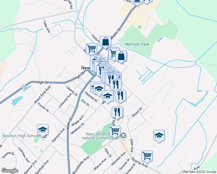 map of restaurants, bars, coffee shops, grocery stores, and more near 13 Washington Street in Newton