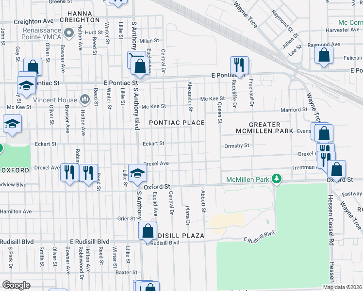 map of restaurants, bars, coffee shops, grocery stores, and more near 3105 Plaza Drive in Fort Wayne