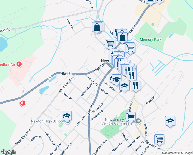 map of restaurants, bars, coffee shops, grocery stores, and more near 8 Division Street in Newton