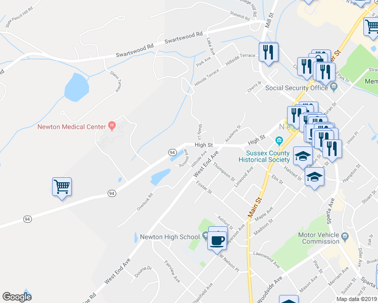 map of restaurants, bars, coffee shops, grocery stores, and more near 1 Summit Avenue in Newton