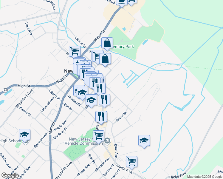 map of restaurants, bars, coffee shops, grocery stores, and more near 67 Trinity Street in Newton
