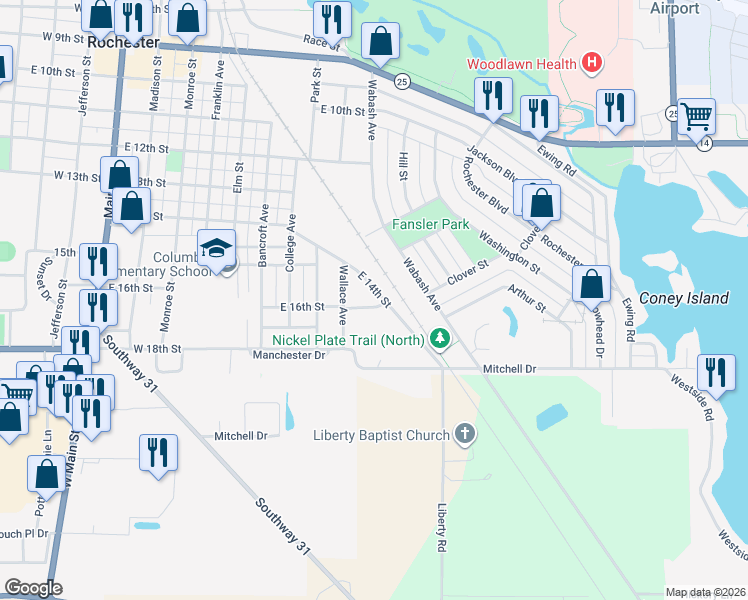 map of restaurants, bars, coffee shops, grocery stores, and more near 808 Lowell Street in Rochester