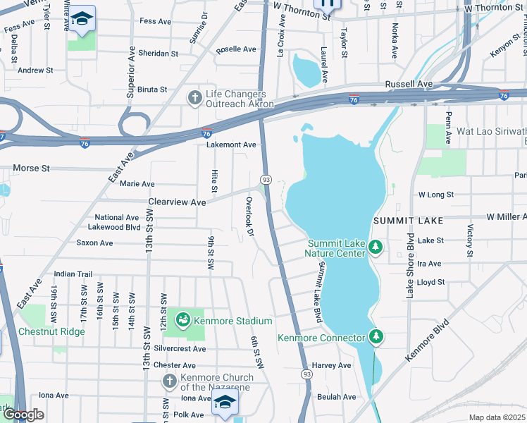 map of restaurants, bars, coffee shops, grocery stores, and more near 1550 Manchester Road in Akron