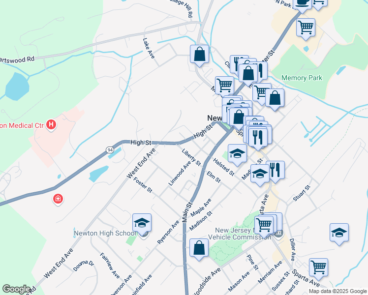 map of restaurants, bars, coffee shops, grocery stores, and more near 33 Liberty Street in Newton