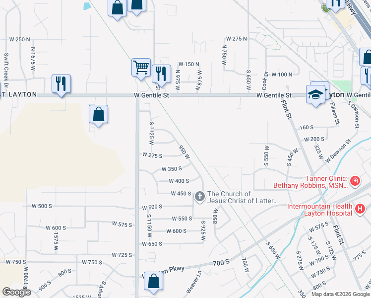 map of restaurants, bars, coffee shops, grocery stores, and more near 257 S 950 W in Layton