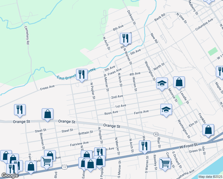 map of restaurants, bars, coffee shops, grocery stores, and more near 1316 3rd Ave in Berwick