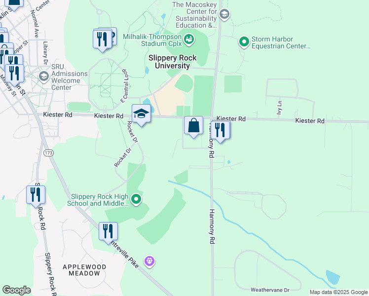map of restaurants, bars, coffee shops, grocery stores, and more near 278 Cameron Drive in Slippery Rock