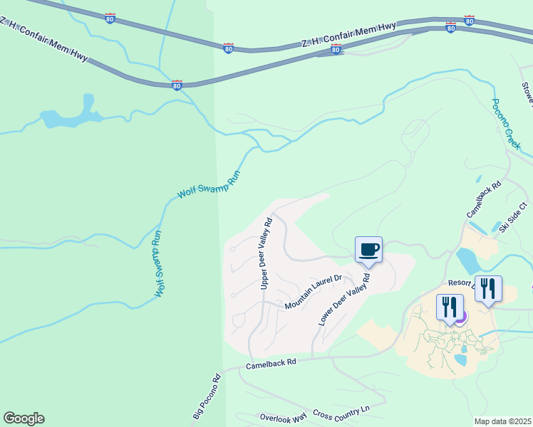 map of restaurants, bars, coffee shops, grocery stores, and more near 211 Upper Deer Valley Road in Tannersville