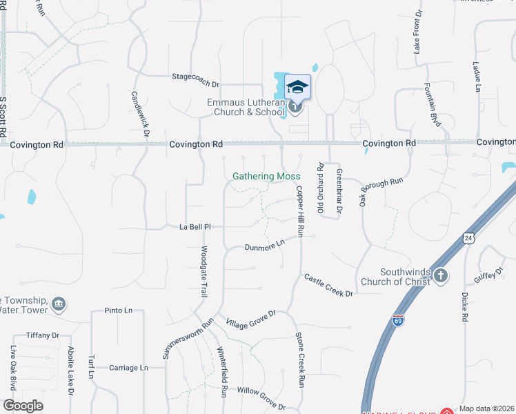 map of restaurants, bars, coffee shops, grocery stores, and more near 8800 Dunmore Lane in Fort Wayne