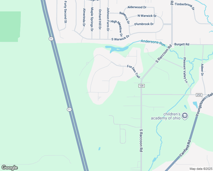 map of restaurants, bars, coffee shops, grocery stores, and more near 1330 Fox Den Trail in Canfield