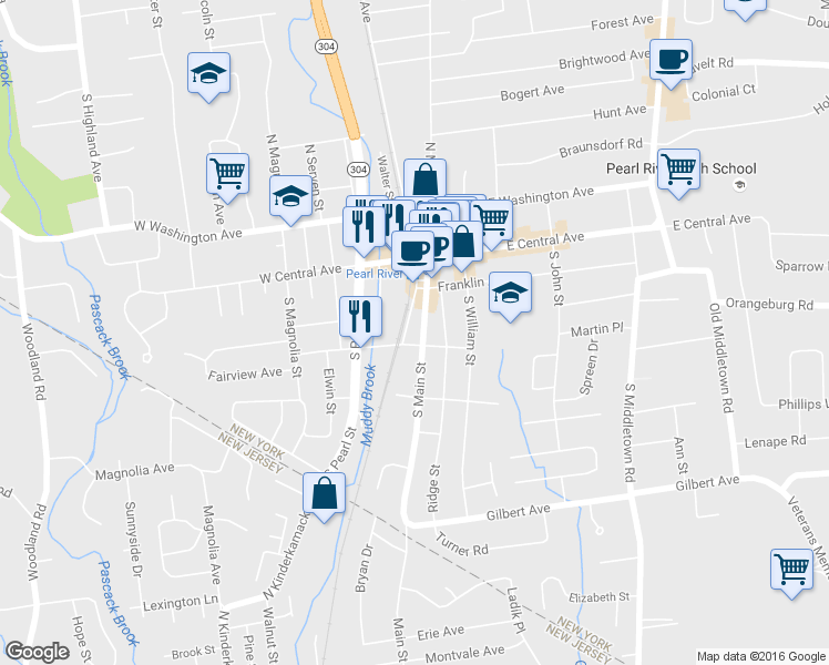 map of restaurants, bars, coffee shops, grocery stores, and more near 67 South Main Street in Pearl River