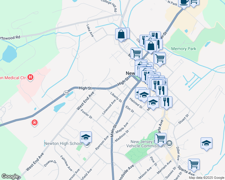 map of restaurants, bars, coffee shops, grocery stores, and more near 33 Liberty Street in Newton