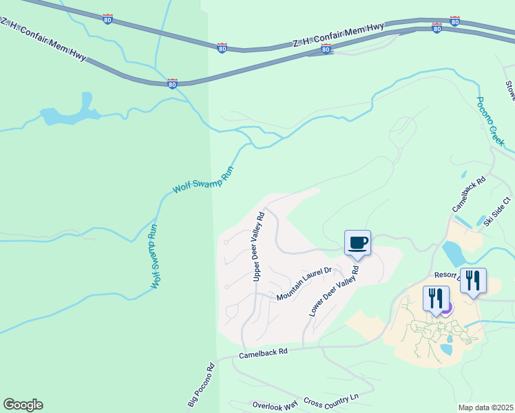 map of restaurants, bars, coffee shops, grocery stores, and more near 211 Upper Deer Valley Road in Tannersville