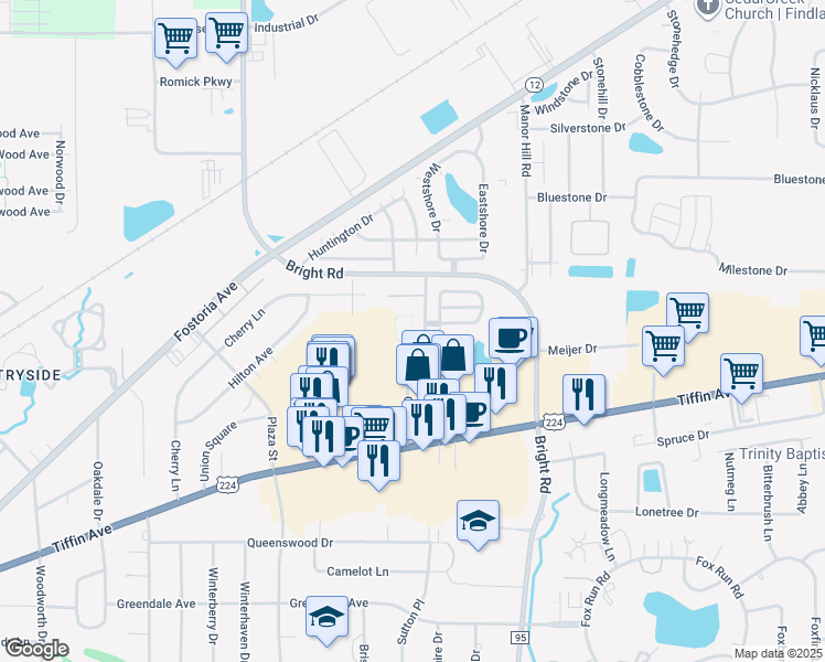 map of restaurants, bars, coffee shops, grocery stores, and more near 1200 Croy Drive in Findlay