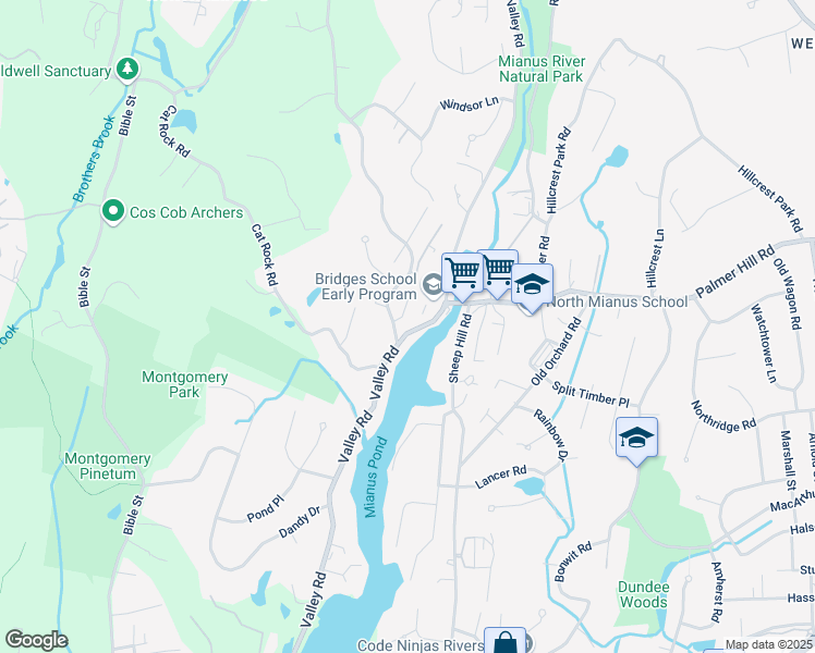 map of restaurants, bars, coffee shops, grocery stores, and more near 273 Valley Road in Greenwich