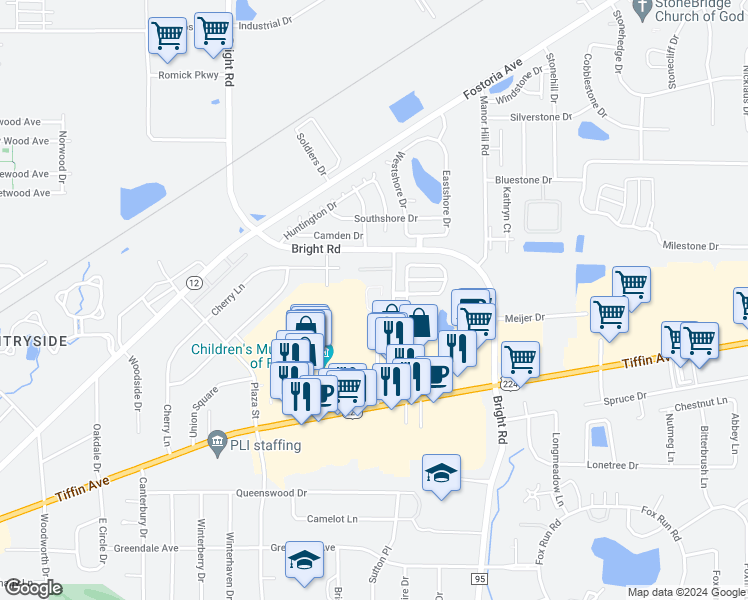map of restaurants, bars, coffee shops, grocery stores, and more near 1100 Croy Drive in Findlay