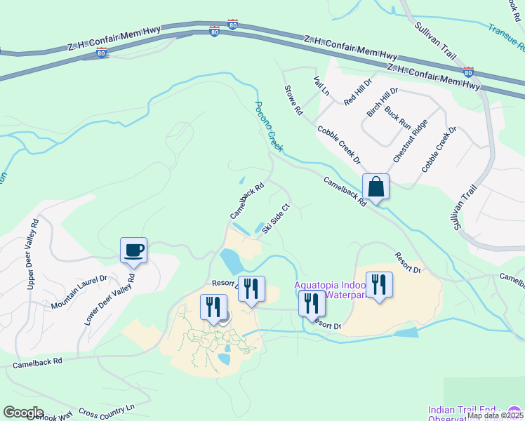 map of restaurants, bars, coffee shops, grocery stores, and more near 5 Ski Side Court in Tannersville