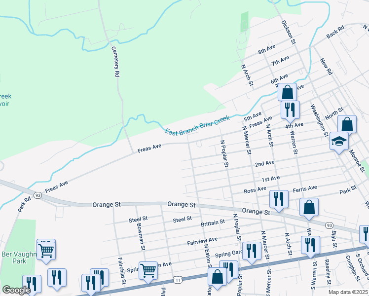 map of restaurants, bars, coffee shops, grocery stores, and more near 1606 3rd Avenue in Berwick
