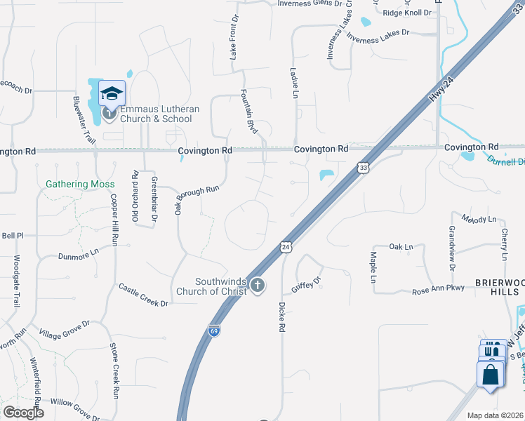 map of restaurants, bars, coffee shops, grocery stores, and more near 2919 Dockshire Lane in Fort Wayne