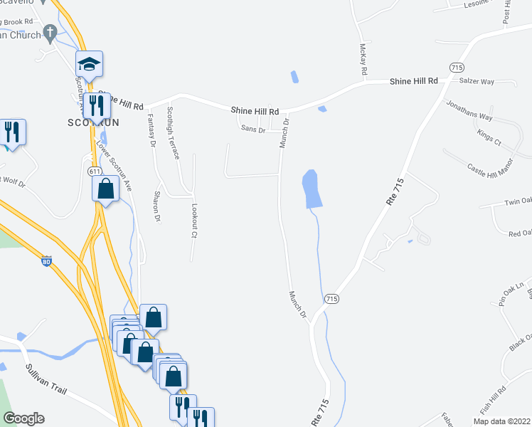 map of restaurants, bars, coffee shops, grocery stores, and more near 183 Munch Drive in Henryville