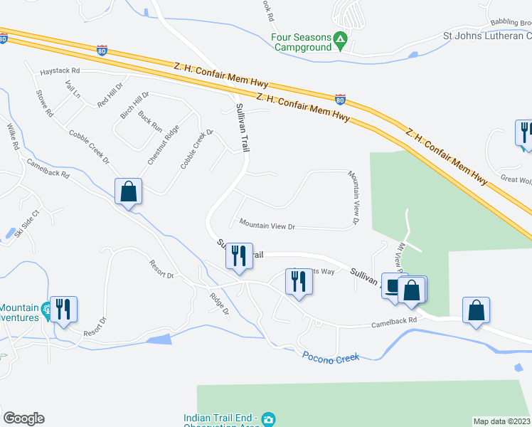 map of restaurants, bars, coffee shops, grocery stores, and more near 3226 Mountain View Drive in Tannersville