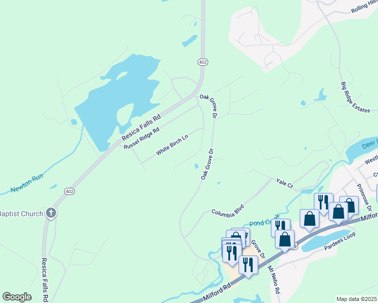 map of restaurants, bars, coffee shops, grocery stores, and more near 160 Calvary Court in East Stroudsburg