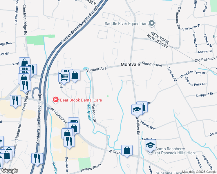 map of restaurants, bars, coffee shops, grocery stores, and more near 110 Summit Avenue in Montvale