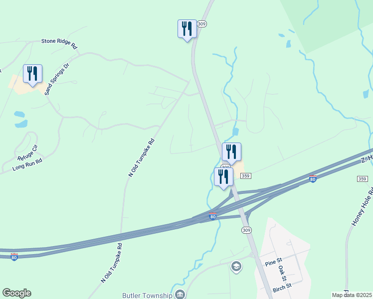 map of restaurants, bars, coffee shops, grocery stores, and more near 2 Deer Run Road in Drums