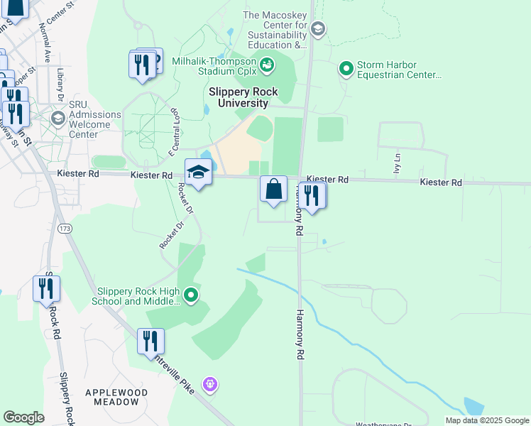 map of restaurants, bars, coffee shops, grocery stores, and more near 278 Cameron Drive in Slippery Rock