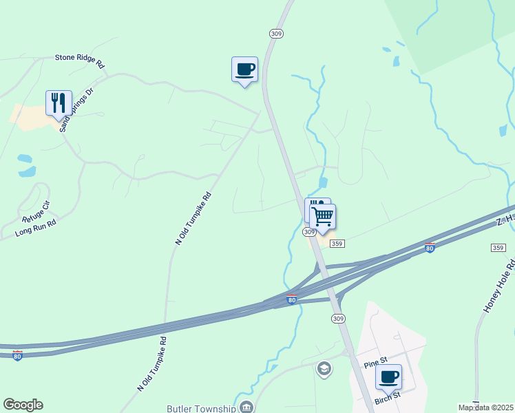 map of restaurants, bars, coffee shops, grocery stores, and more near 2 Deer Run Road in Drums