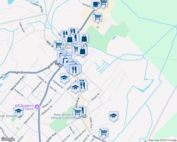 map of restaurants, bars, coffee shops, grocery stores, and more near 67 Trinity Street in Newton