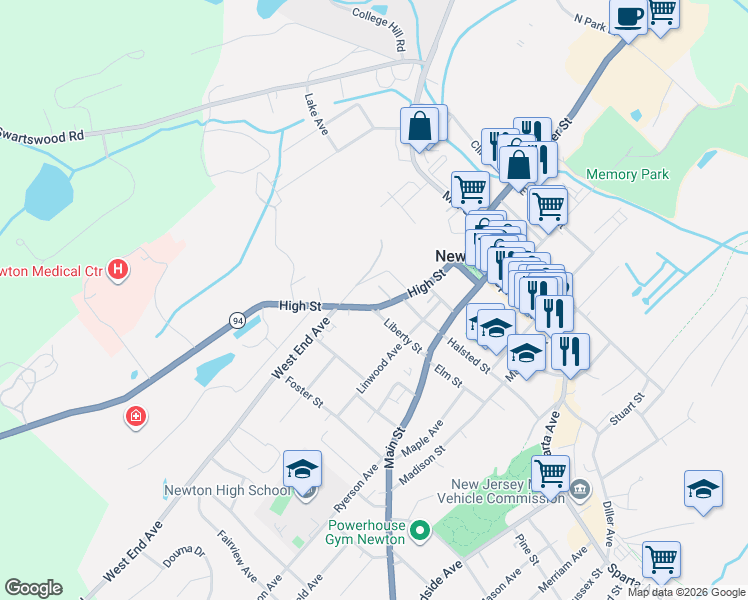 map of restaurants, bars, coffee shops, grocery stores, and more near 33 Liberty Street in Newton