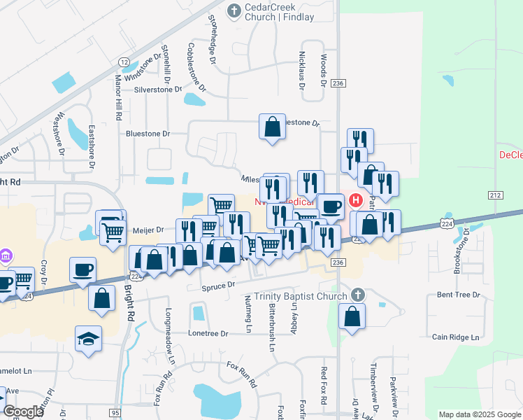 map of restaurants, bars, coffee shops, grocery stores, and more near 2310 Tiffin Avenue in Findlay