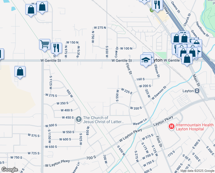 map of restaurants, bars, coffee shops, grocery stores, and more near 618 West 225 South in Layton