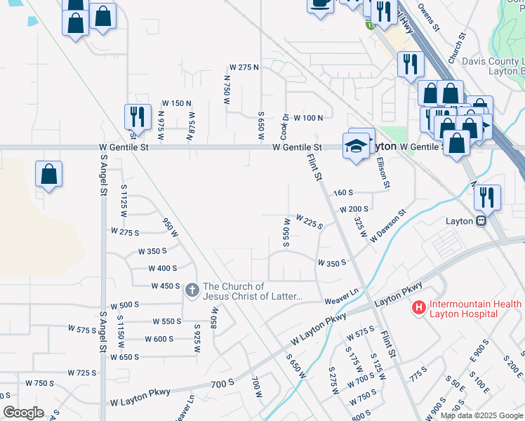 map of restaurants, bars, coffee shops, grocery stores, and more near 618 West 225 South in Layton