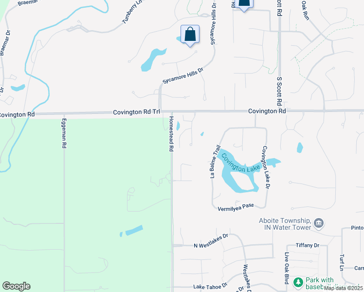 map of restaurants, bars, coffee shops, grocery stores, and more near Aboite Trail in Fort Wayne