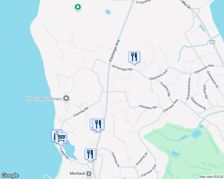 map of restaurants, bars, coffee shops, grocery stores, and more near 6 Kettle Hole Road in Montauk