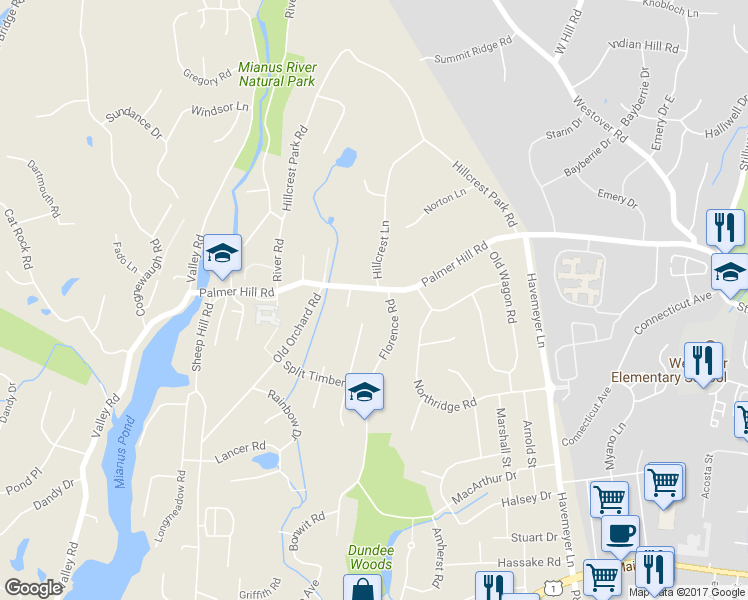 map of restaurants, bars, coffee shops, grocery stores, and more near 266 Palmer Hill Road in Greenwich