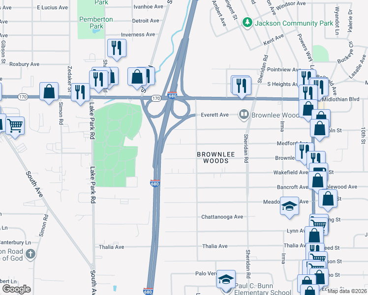 map of restaurants, bars, coffee shops, grocery stores, and more near 1549 Medford Avenue in Youngstown