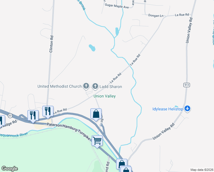 map of restaurants, bars, coffee shops, grocery stores, and more near 100 La Rue Road in West Milford