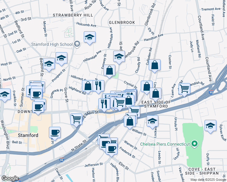 map of restaurants, bars, coffee shops, grocery stores, and more near 120 Lafayette Street in Stamford