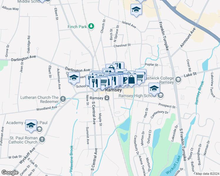 map of restaurants, bars, coffee shops, grocery stores, and more near in Ramsey