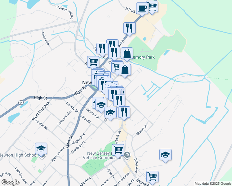 map of restaurants, bars, coffee shops, grocery stores, and more near 43 Trinity Street in Newton