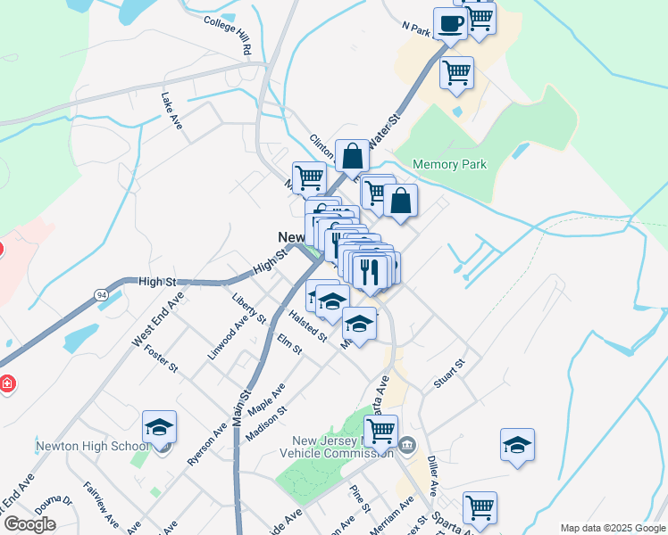 map of restaurants, bars, coffee shops, grocery stores, and more near in Newton