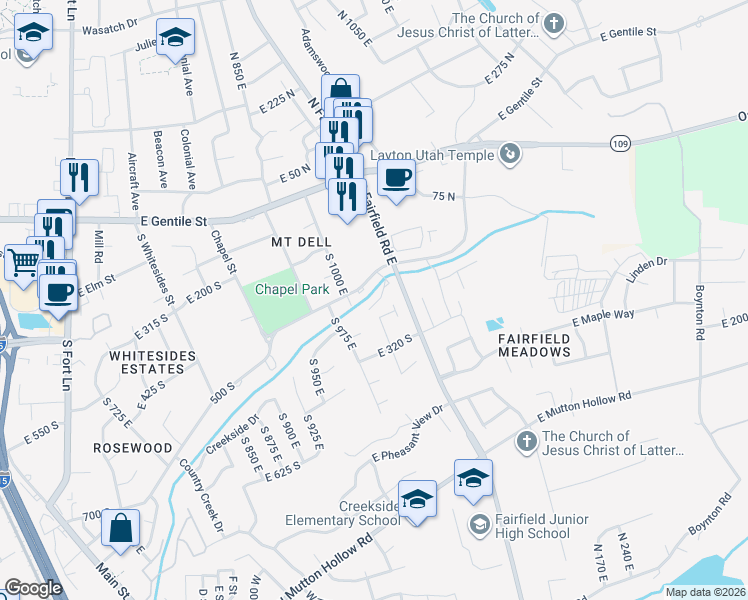 map of restaurants, bars, coffee shops, grocery stores, and more near 1131 Holmes Creek Lane in Layton