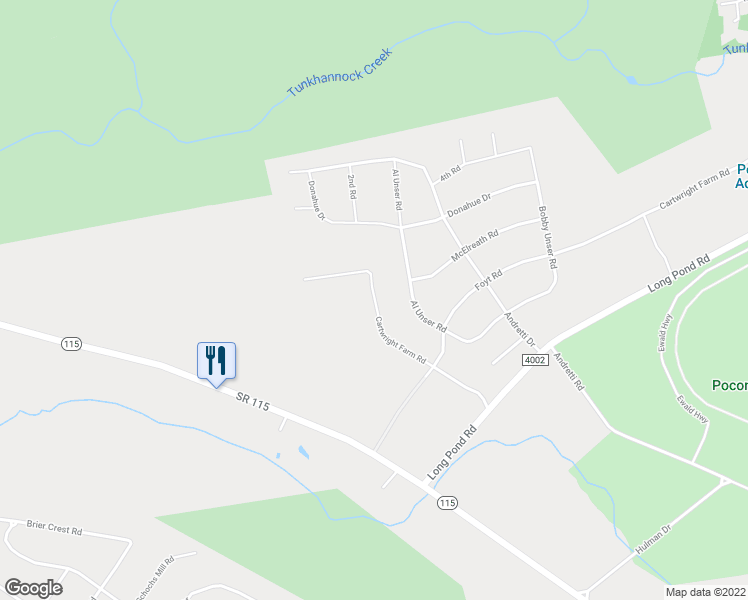 map of restaurants, bars, coffee shops, grocery stores, and more near Cartwright Farm Road in Long Pond