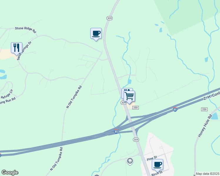 map of restaurants, bars, coffee shops, grocery stores, and more near 11 Woodmere Drive in Drums