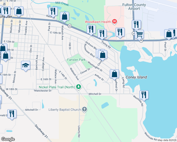 map of restaurants, bars, coffee shops, grocery stores, and more near 913 Clover Street in Rochester