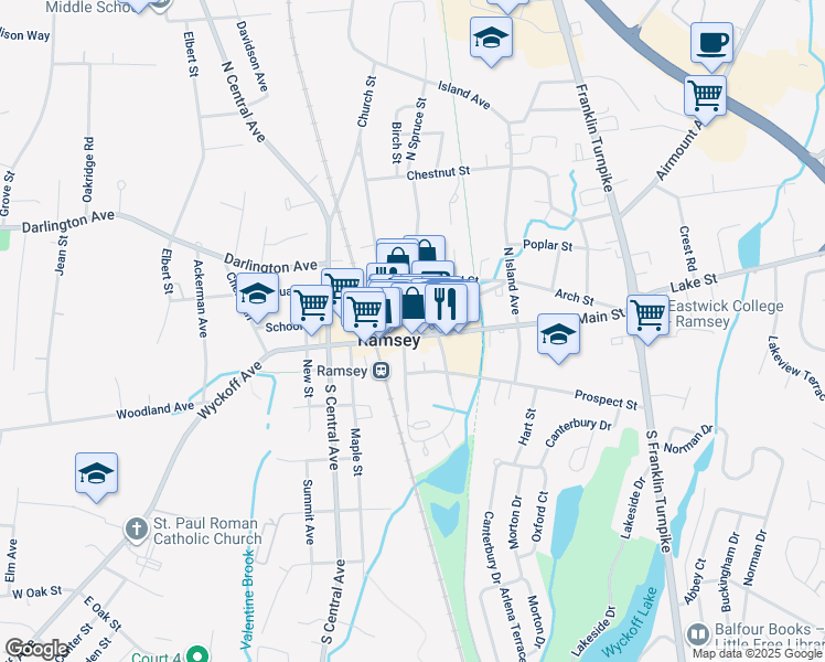map of restaurants, bars, coffee shops, grocery stores, and more near in Ramsey